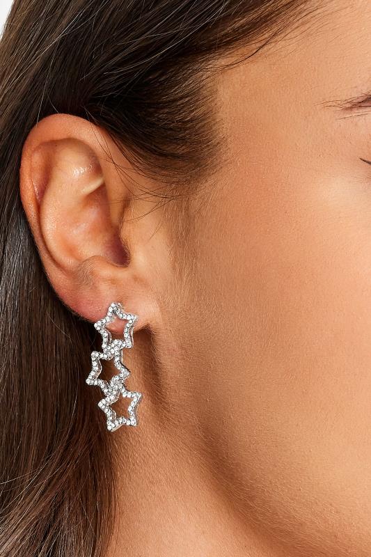 Silver Diamante Curve Star Earrings | Yours Clothing 1