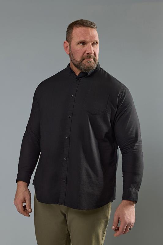  BadRhino Big & Tall Chemise manches longues noire en coton Oxford de qualité supérieure