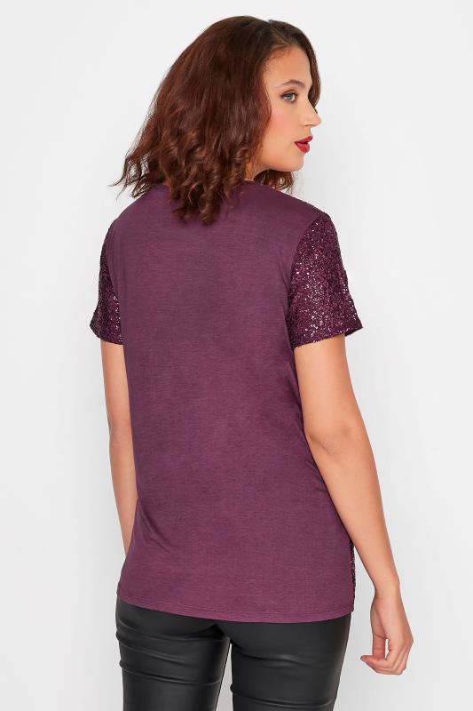 LTS Tall Purple Sequin Embellished Boxy T-Shirt 3