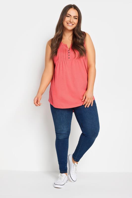 YOURS Plus Size Pink Pintuck Henley Style Vest Top | Yours Clothing 2
