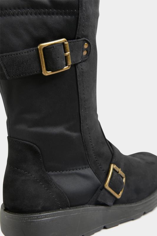 Black Faux Suede Wedge Buckle Boots In Extra Wide EEE Fit 6