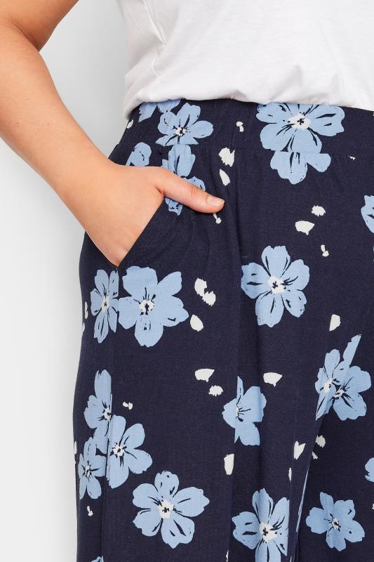 YOURS Plus Size Curve Navy Blue Floral Print Jersey Shorts | Yours Clothing  3