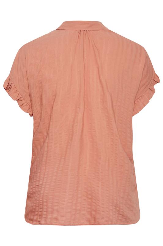 YOURS Plus Size Coral Orange Frill Sleeve Collared Shirt | Yours Clothing 7