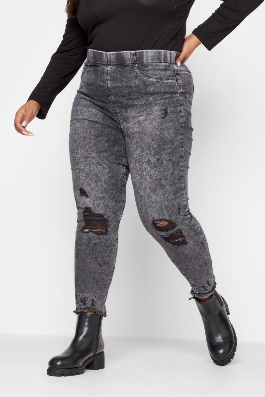 Plus Size  YOURS FOR GOOD Black Acid Wash Ripped Knee JENNY Jeggings