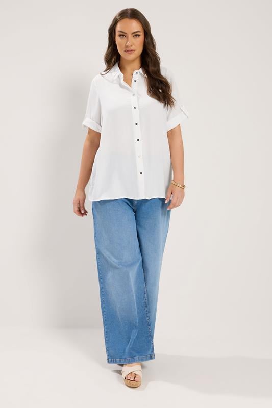YOURS Plus Size White Relaxed Short Sleeve Shirt | Yours Clothing 2