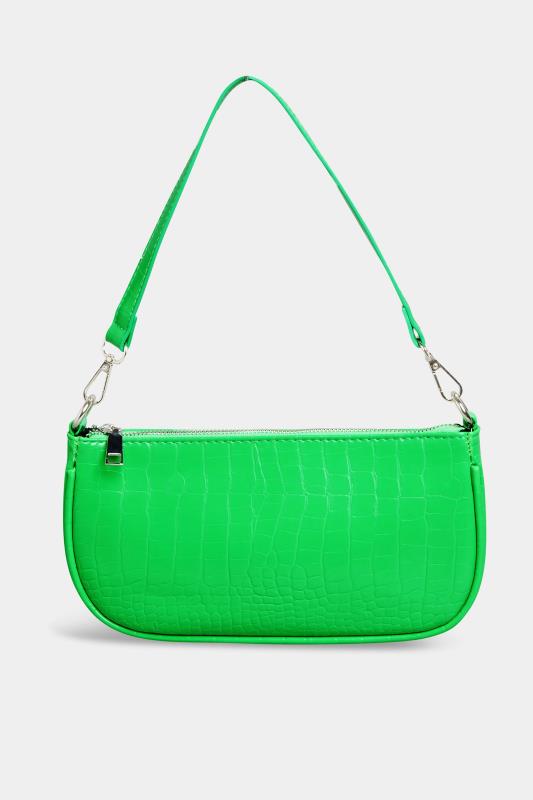 Neon Green Faux Croc Shoulder Bag 3