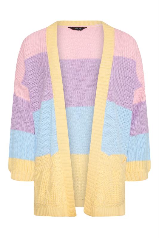 Plus Size Curve Pink & Yellow Pastel Stripe Knitted Cardigan | Yours Clothing 6