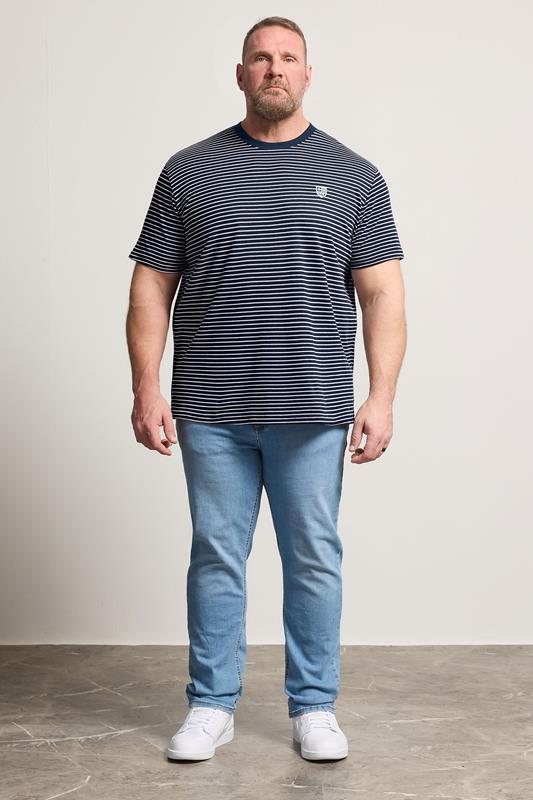 BadRhino Big & Tall Navy Blue Stripe Pique T-Shirt | BadRhino 2