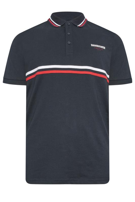 LAMBRETTA Big & Tall Plus Size Navy Blue Stripe Polo Shirt | BadRhino  3