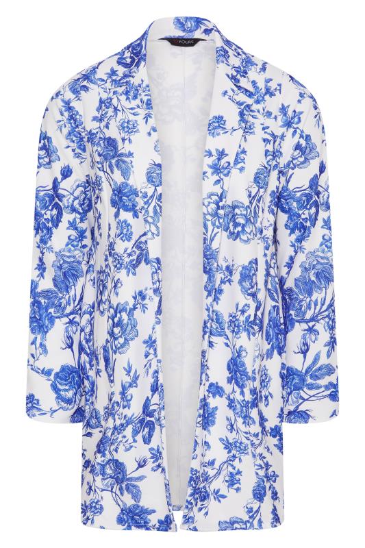 YOURS Curve Plus Size White & Blue Floral Print Blazer | Yours Clothing 7