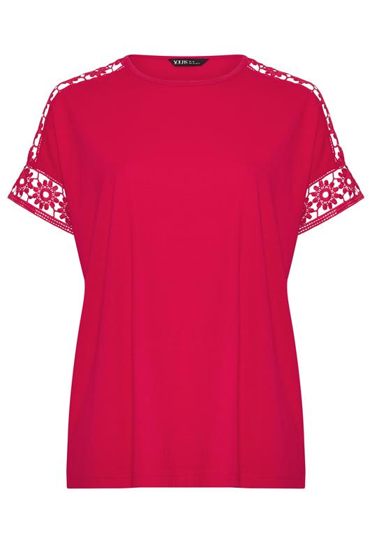 YOURS Plus Size Red Crochet T-Shirt | Yours Clothing 5