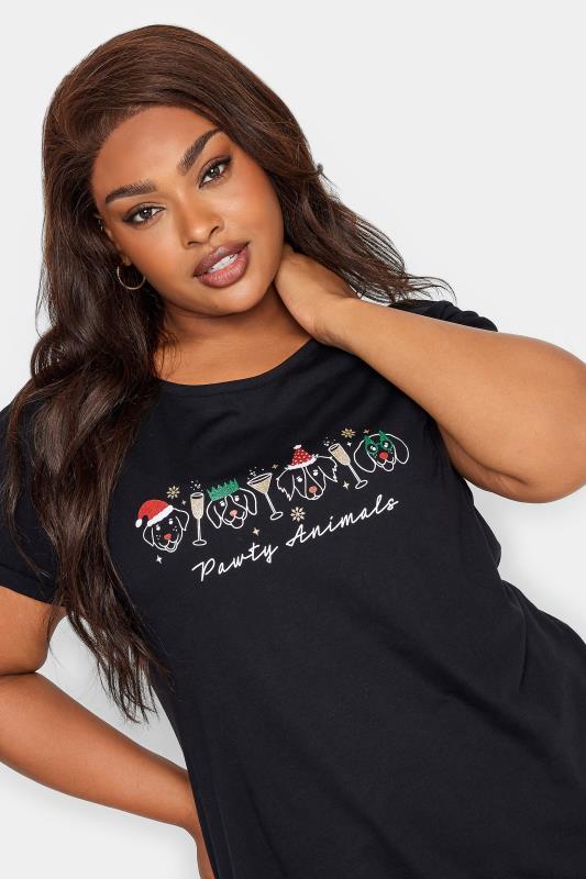 Plus Size  YOURS Curve Black 'Party Animals' Novelty Christmas T-Shirt