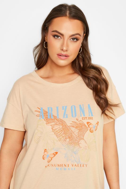 Plus Size Natural Brown 'Arizona' Eagle Print T-Shirt | Yours Clothing 4