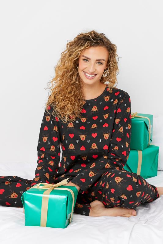 LTS Tall Women's Black Rudolph Print Christmas Pyjama Set | Long Tall Sally 2