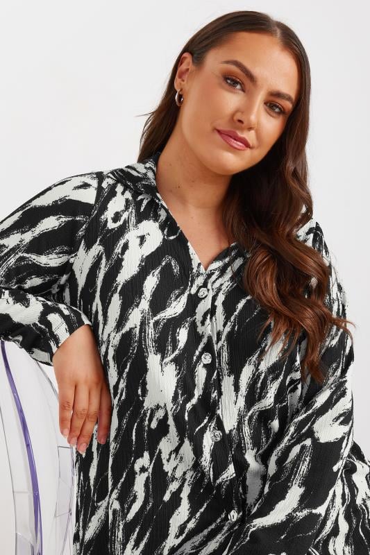 YOURS Plus Size Black & White Abstract Print Textured Shirt | Yours Clothing  4