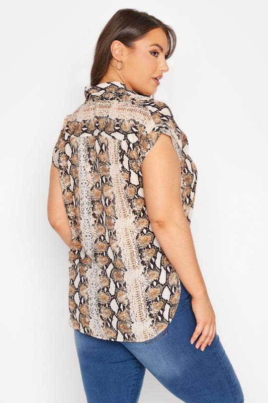 Plus Size White Snake Print Pleat Front Blouse | Yours Clothing 3