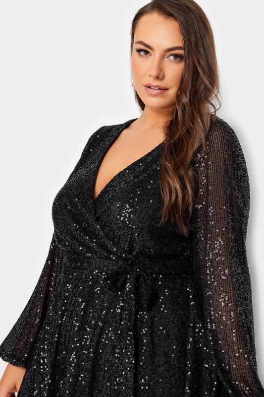 YOURS LONDON Plus Size Black Sequin Wrap Top | Yours Clothing 4