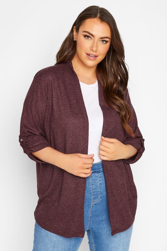Curve Plus Size Womens Burgundy Red Knit Cardigan | Yours Clothing 1