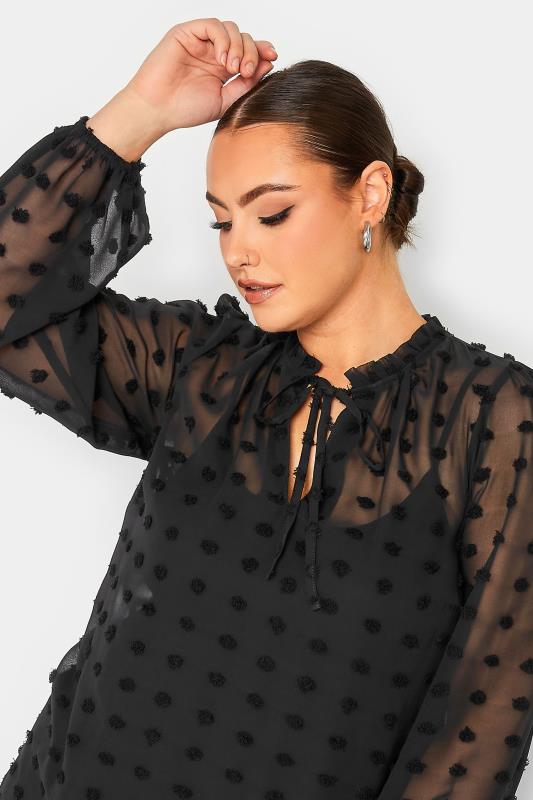 YOURS Curve Plus Size Black Dobby Blouse | Yours Clothing  4
