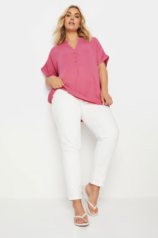 YOURS Plus Size Pink Notch Neck Blouse | Yours Clothing 2