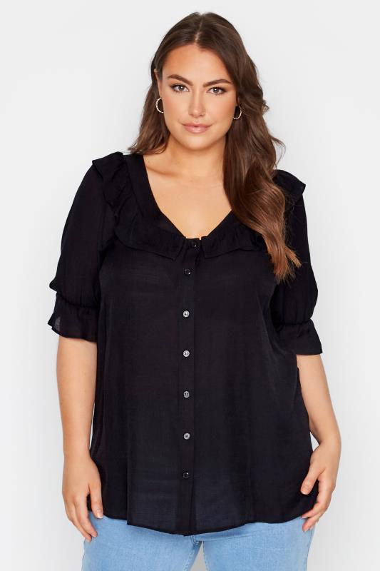 LIMITED COLLECTION Plus Size Black Frill Blouse | Yours Clothing 1