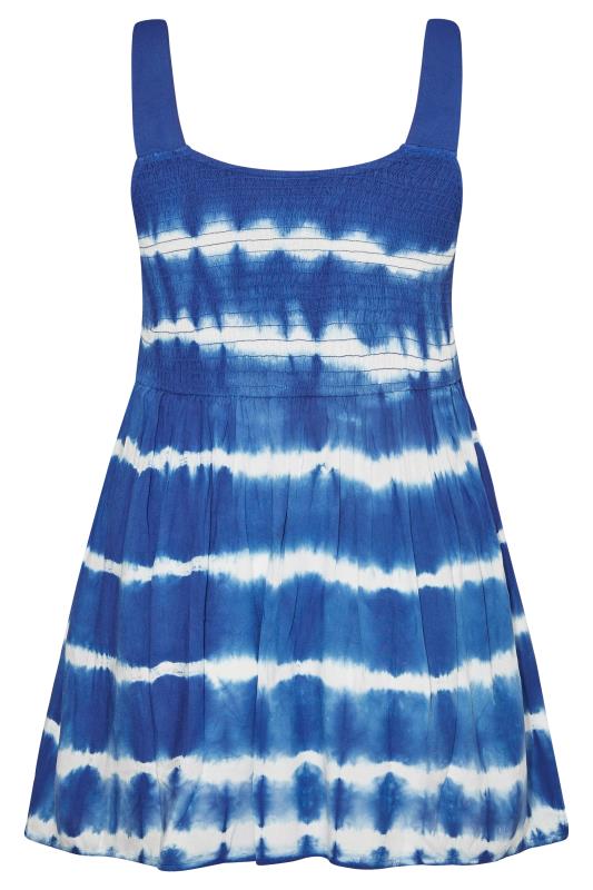 Plus Size Blue Tie Dye Shirred Peplum Vest Top | Yours Clothing 6