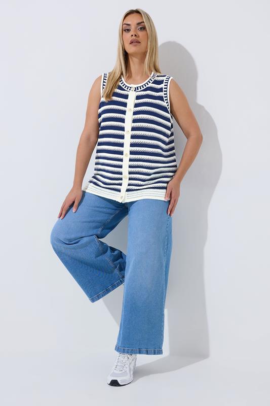 LIMITED COLLECTION Plus Size Navy Blue Stripe Knitted Waistcoat | Yours Clothing 2