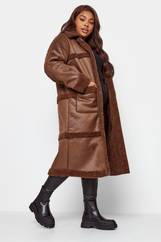 YOURS Curve Brown Faux Fur PU Jacket | Yours Clothing 1