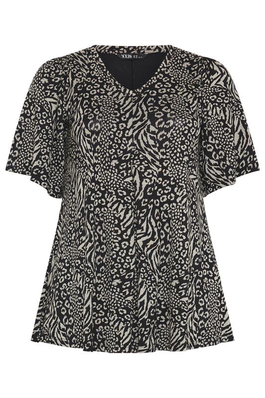 YOURS Plus Size Black Leopard Print Pleated Swing Top | Yours Clothing 5