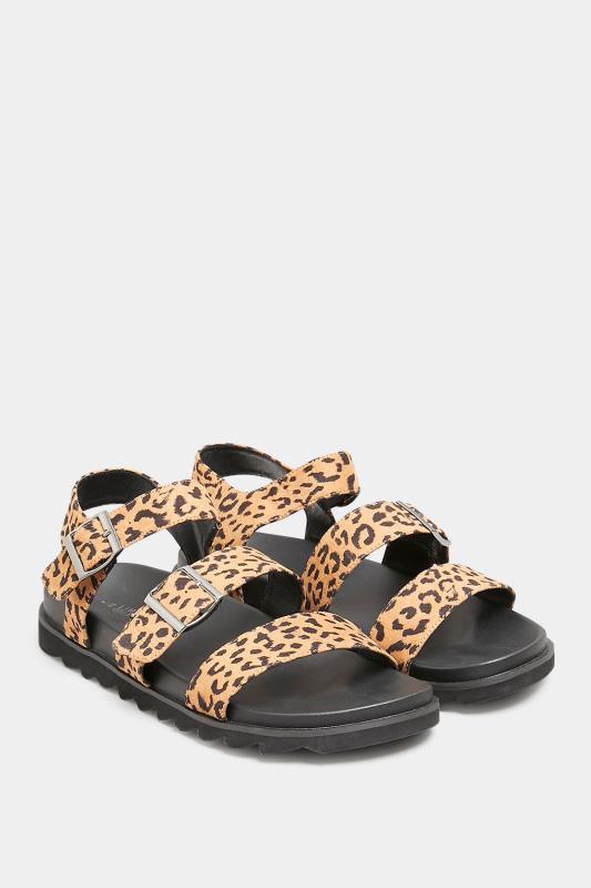 Black Leopard Print Buckle Sandals In Extra Wide Fit | Yours Clothing 2