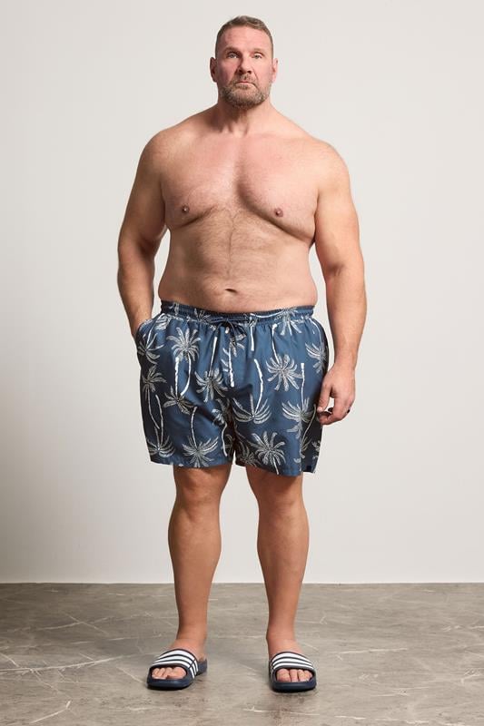BadRhino Big & Tall Navy Blue Palm Tree Swim Shorts | BadRhino 4