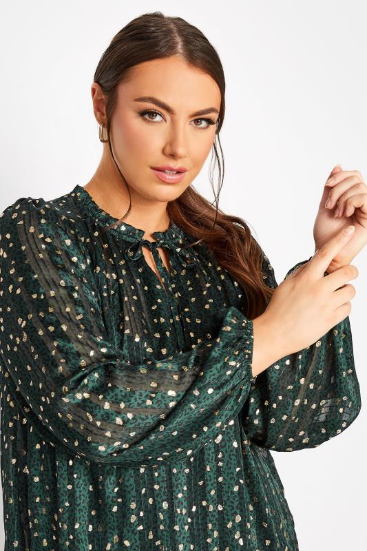 YOURS LONDON Plus Size Green & Gold Animal Print Ruffle Blouse | Yours Clothing 4