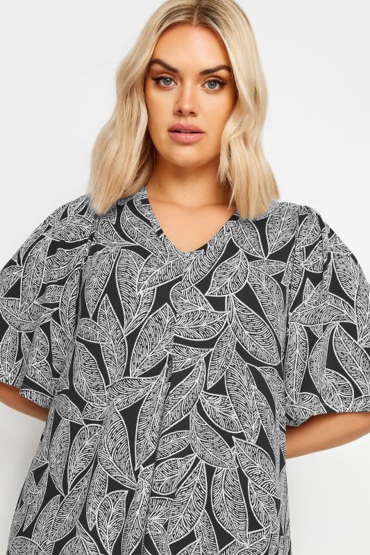 YOURS Plus Size Black Leaf Print Swing Top | Yours Clothing 4