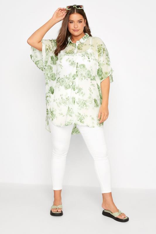 Plus Size Green Floral Print Batwing Blouse | Yours Clothing  2