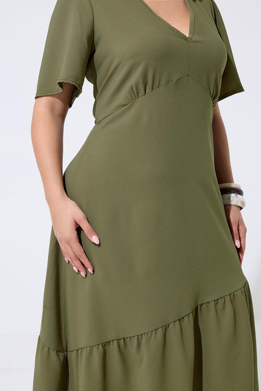 LIMITED COLLECTION Plus Size Khaki Green Deep V-Neck Maxi Dress | Yours Clothing 4