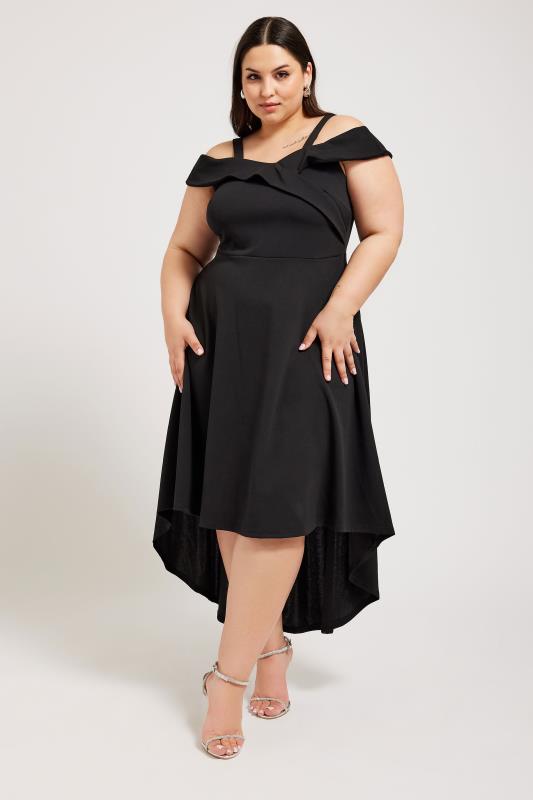 YOURS LONDON Plus Size Black Bardot Dipped Hem Dress | Yours Clothing 4