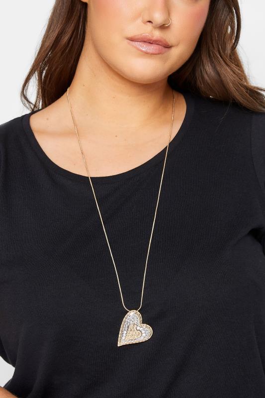 Gold & Silver Long Heart Pendant Necklace | Yours Clothing  1