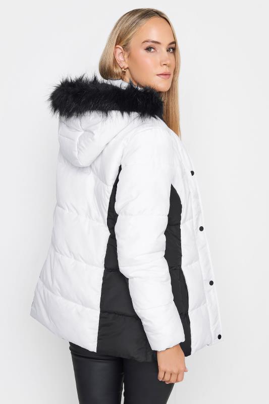 LTS Tall Black & White Colourblock Hooded Puffer Jacket | Long Tall Sally 4