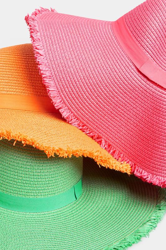 Hot Pink Frayed Edge Straw Hat | Yours Clothing  5