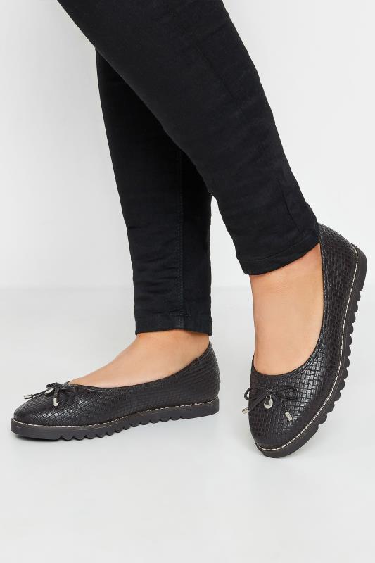 Black Woven Ballet Pumps In Extra Wide EEE Fit | Yours Clothing 1