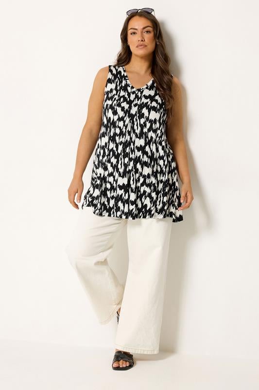 YOURS Plus Size Black Abstract Pleat Vest Top  |Yours Clothing 1