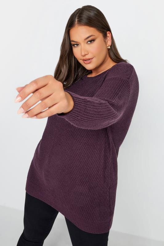 YOURS Curve Plus Size Purple Essential Knitted Jumper | Yours Clothing  3