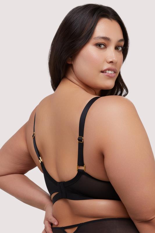 PLAYFUL PROMISES Black Tabitha Wet Look Plunge Bra | Yours Clothing 7