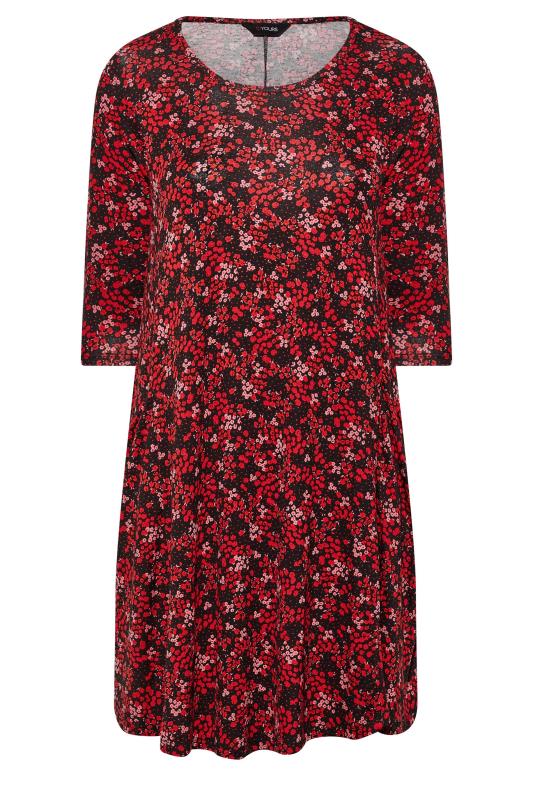 Plus Size Red Ditsy Print Drape Pocket Dress | Yours Clothing 6