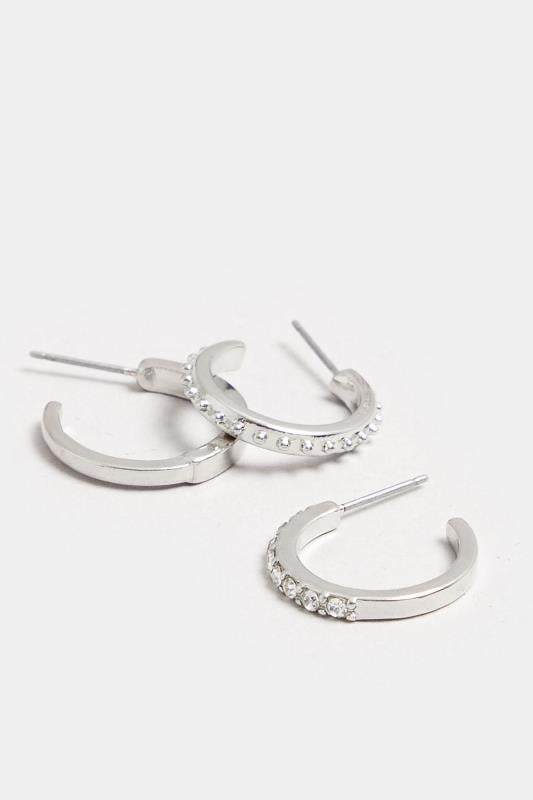 3 PACK Silver Tone Diamante Mini Hoop Earrings | Yours Clothing 4