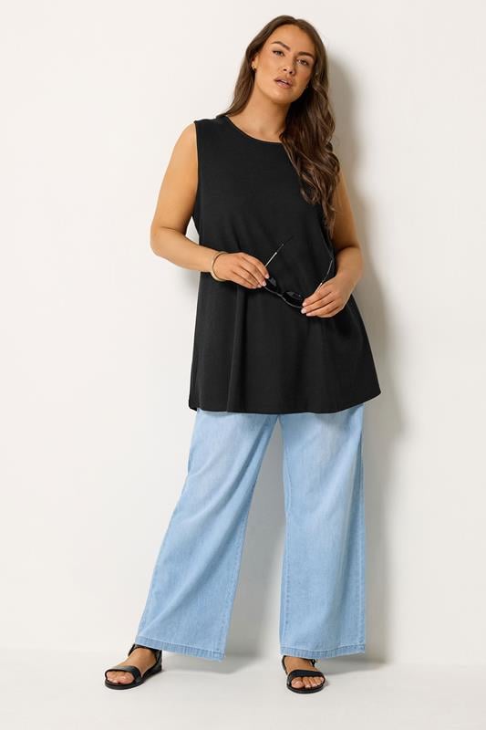YOURS Plus Size Black Soft Touch Swing Vest Top | Yours Clothing 1