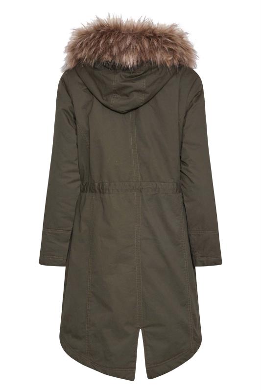 YOURS PETITE Plus Size Khaki Green Faux Fur Trim Hooded Parka Coat | Yours Clothing 7