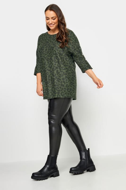 YOURS Plus Size Khaki Green Leopard Print Soft Touch Top | Yours Clothing 2