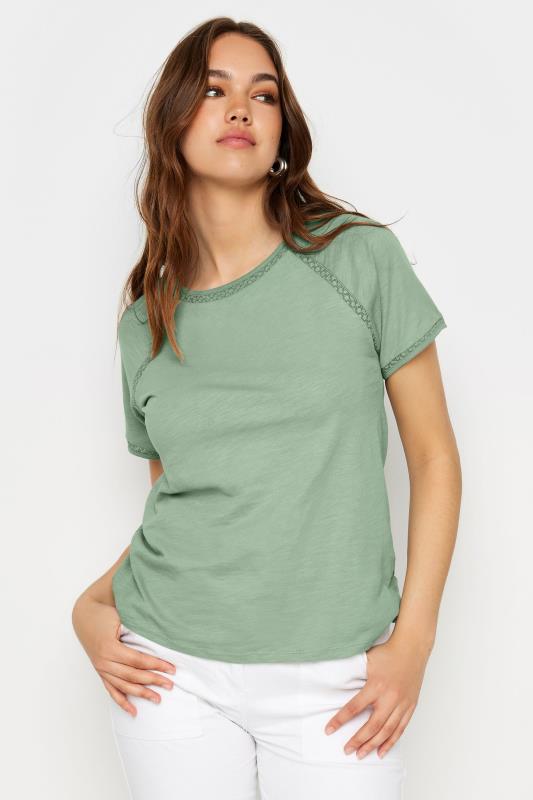  Tallas Grandes LTS Tall Sage Green Crochet Detail T-Shirt