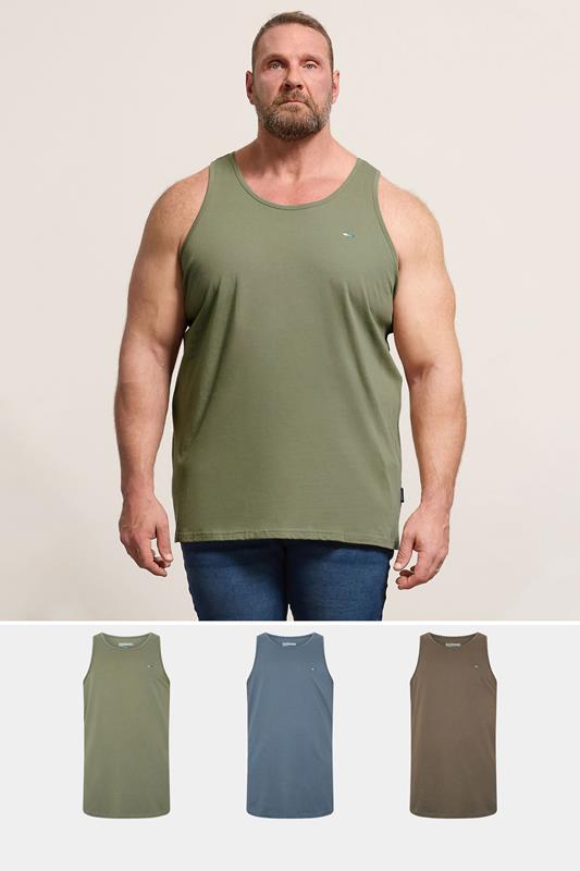 BadRhino Big & Tall 3 PACK Green/Blue/Brown Plain Vest Tops | BadRhino 2